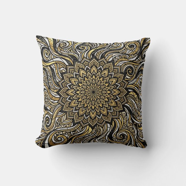 Mandala Cirkel Goud Worpkussen Kussen (Voorkant)