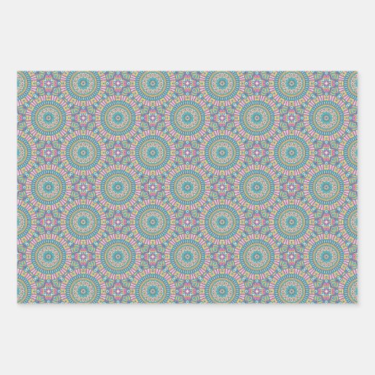 Mandala cirkels Turquoise en roze Inpakpapier Vel (Voorkant)