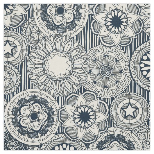mandala cirque indigo crème stof (Swatch)