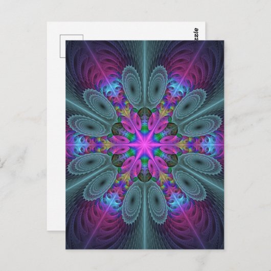 Mandala Colorful Striking Fractal Art Kaleidoscope Briefkaart (Voorkant / Achterkant)