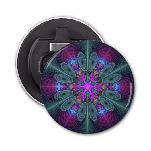 Mandala Colorful Striking Fractal Art Kaleidoscope Button Flesopener (Voorkant)