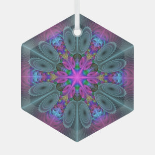 Mandala Colorful Striking Fractal Art Kaleidoscope Glas Ornament