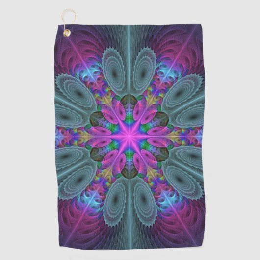 Mandala Colorful Striking Fractal Art Kaleidoscope Golfhanddoek (Voorkant)