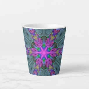 Mandala Colorful Striking Fractal Art Kaleidoscope Latte Mok