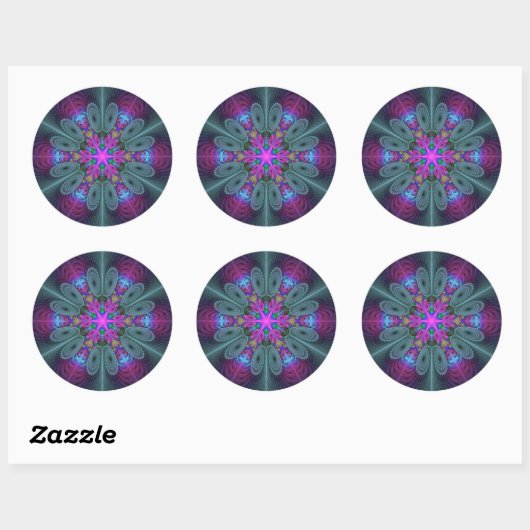 Mandala Colorful Striking Fractal Art Kaleidoscope Ronde Sticker (Vel)