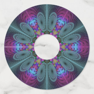Mandala Colorful Striking Fractal Art Kaleidoscope Wijnglaslabel