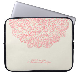 Mandala Coral Pink Hand Drawn Patroonontwerp Laptop Sleeve