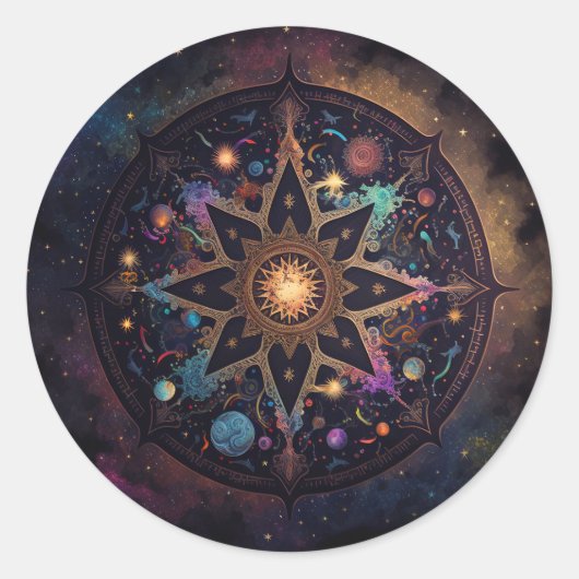 Mandala Cosmic Visionary Art Classic Round Sticker (Voorkant)