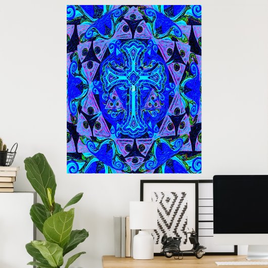 Mandala Cross van Amelia Carrie Poster (Thuiskantoor)