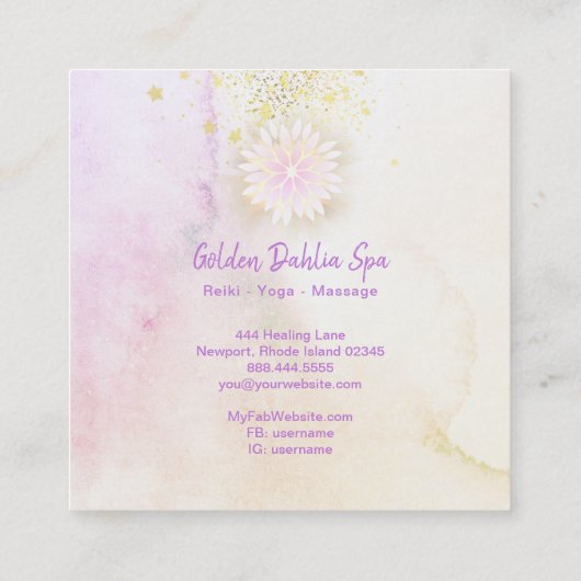 *~* Mandala Dahlia Pastel Lavender Peach AP2 Vierkante Visitekaartje (Achterkant)