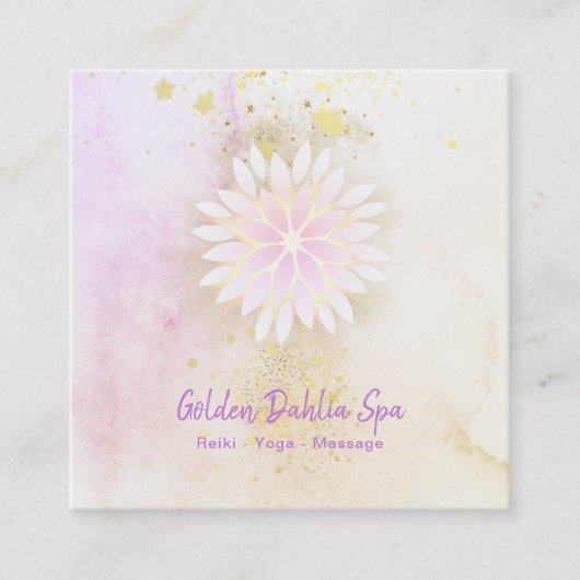 *~* Mandala Dahlia Pastel Lavender Peach AP2 Vierkante Visitekaartje (Voorkant)