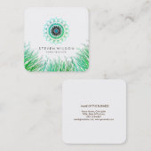 Mandala Damask Green Yoga Holistic Meditation Vierkante Visitekaartje (Voorkant / Achterkant)