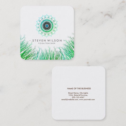 Mandala Damask Green Yoga Holistic Meditation Vierkante Visitekaartje (Voorkant / Achterkant)