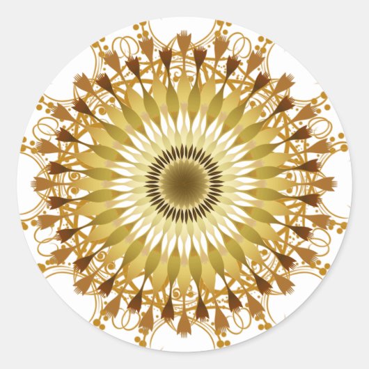 Mandala Damask Lotus Bloemkunst Ronde Sticker (Voorkant)