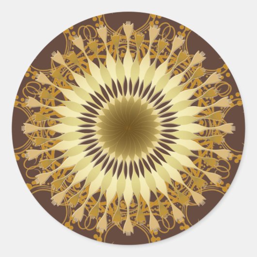Mandala Damask Lotus Bloemkunst Ronde Sticker (Voorkant)