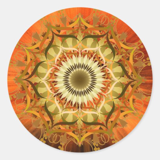 Mandala Damask Lotus Bloemkunst Zonneschijn Ronde Sticker (Voorkant)