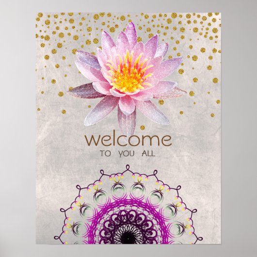 Mandala Damask Lotus Welkom Yoga Meditation Poster (Voorkant)
