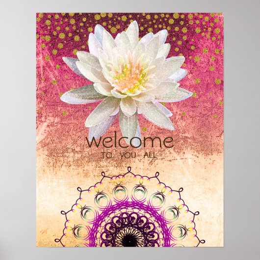 Mandala Damask Lotus Welkom Yoga Meditation Poster (Voorkant)
