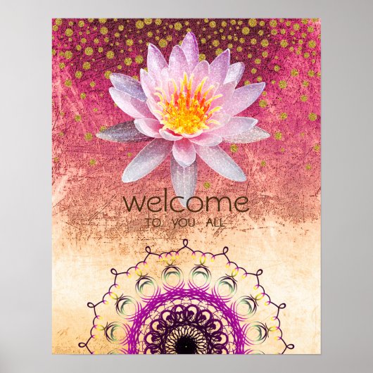 Mandala Damask Lotus Welkom Yoga Meditation Poster (Voorkant)