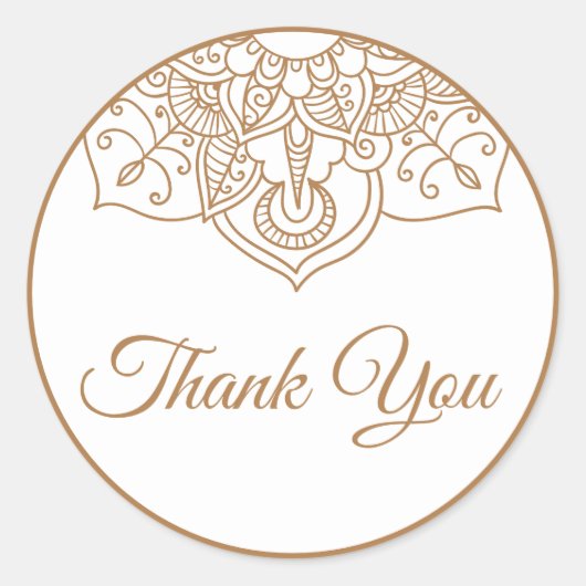 Mandala Dank u Bruin Boho Indiase moderne bruiloft Ronde Sticker (Voorkant)