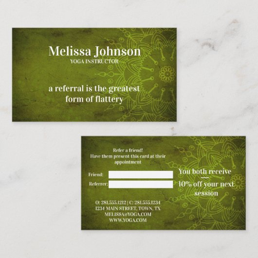 Mandala Dark Green Yoga Meditation Refer een vrien Aanbevelingskaartje (Voorkant / Achterkant)