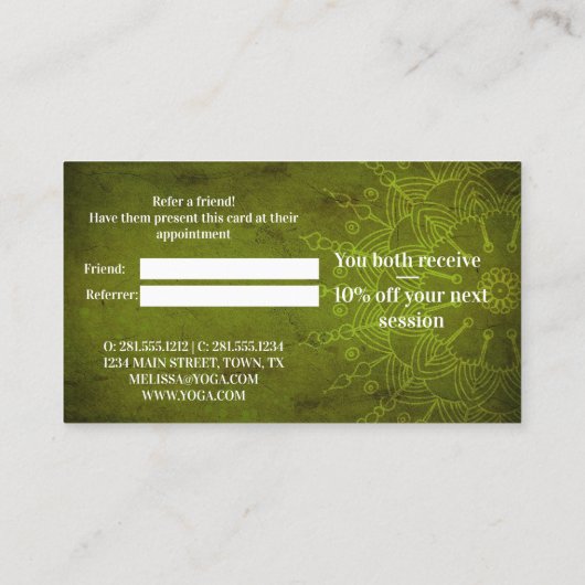 Mandala Dark Green Yoga Meditation Refer een vrien Aanbevelingskaartje (Achterkant)