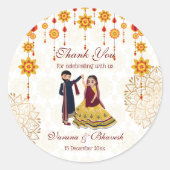 Mandala decor danst Indiaas paar mehndi sangeet Ronde Sticker (Voorkant)