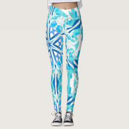 Mandala Design, Blauwe Ivy op Wit Leggings