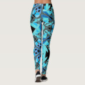Mandala Design, Blauwe Ivy op zwart Leggings (Achterkant)