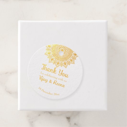 Mandala design, gepersonaliseerde naam met woekerb bedankjes labels (Met doos)