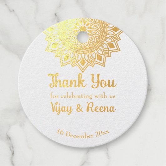 Mandala design, gepersonaliseerde naam met woekerb bedankjes labels (Voorkant)