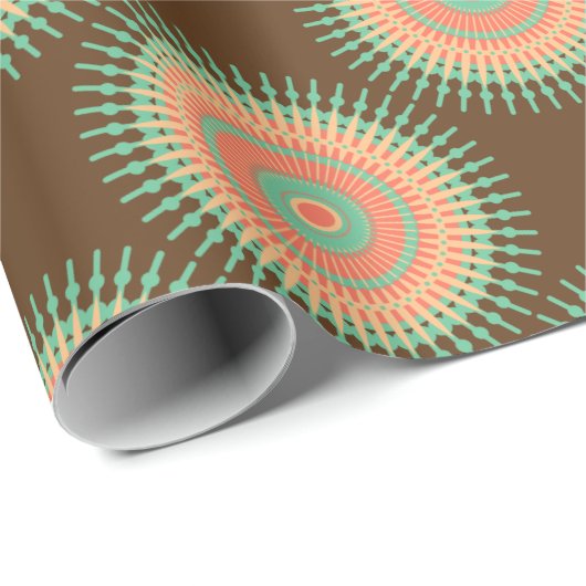 Mandala design groen, oranje Indiaans Cadeaupapier (Rol Hoek)