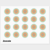 Mandala design groen, oranje Indiaans Ronde Sticker (Vel)