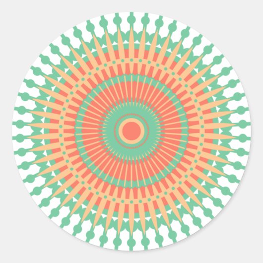 Mandala design groen, oranje Indiaans Ronde Sticker (Voorkant)