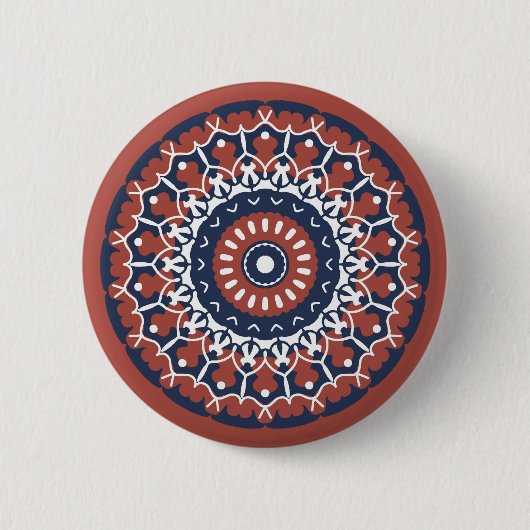 Mandala Design in rode en blauwe kleuren Button (Voorkant)