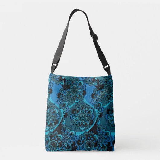 Mandala design met kobalt blauw, Blauwgroen, grijs Crossbody Tas (Achterkant)