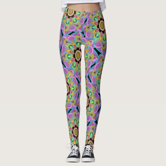 Mandala Design, Neon Flower Power! Leggings (Voorkant)