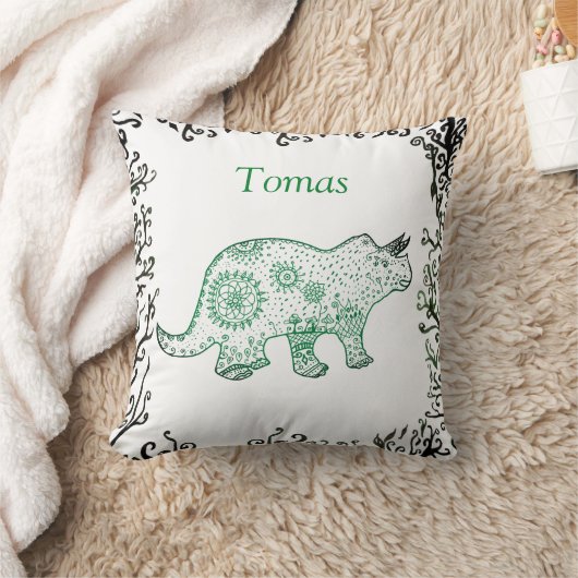 Mandala Dinosaur Art, Jouw naam Throw Cushion Kussen (Deken)