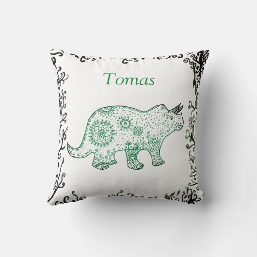 Mandala Dinosaur Art, Jouw naam Throw Cushion Kussen (Achterkant)