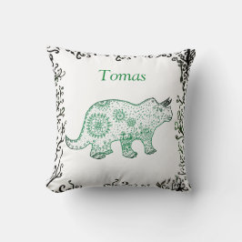 Mandala Dinosaur Art, Jouw naam Throw Cushion Kussen