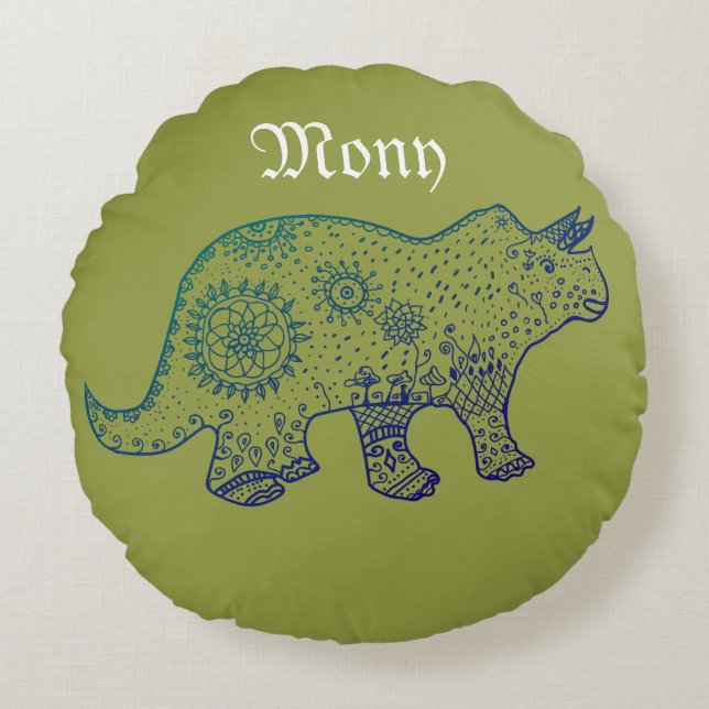 Mandala Dinosaur Art Round-kussen Rond Kussen (Voorkant)