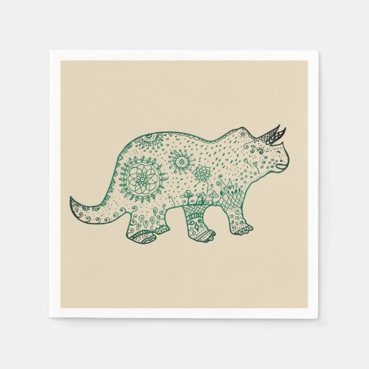 Mandala Dinosaur, Triceratops Paper Napkin Servet (Voorkant)