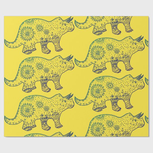 Mandala Dinosaur Wrapping Paper Cadeaupapier (Vlak)