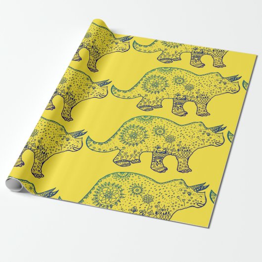 Mandala Dinosaur Wrapping Paper Cadeaupapier (Uitgerold)