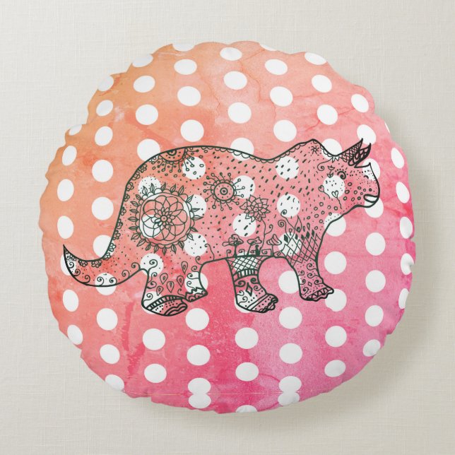 Mandala Dinosaurus Tekening & Stippen Rond Kussen (Voorkant)