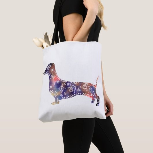 Mandala Dog, Dachshund All-Over-Print Canvas tas (Dichtbij)