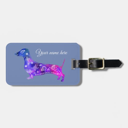 Mandala Dog, Dachshund Bagagelabel lederen riem (Voorkant horizontaal)