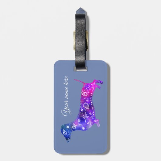 Mandala Dog, Dachshund Bagagelabel lederen riem (Achterkant verticaal)