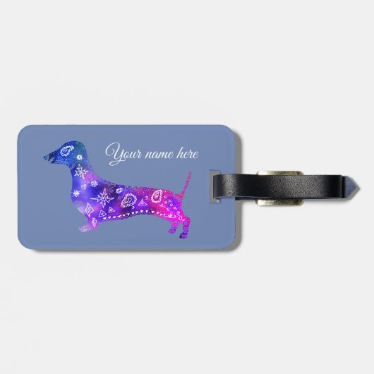 Mandala Dog, Dachshund Bagagelabel lederen riem (Achterkant horizontaal)