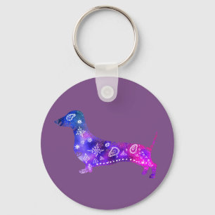 Mandala Dog, Dachshund Button Key Ring Sleutelhanger